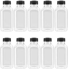 img 1 attached to 🥤 PEXALE 12 Oz Clear Plastic Juice/Dressing PET Square Container Bottles w/Black Tamper Evident Caps (TM) - Set of 10 with Black Caps