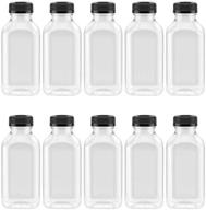 🥤 pexale 12 oz clear plastic juice/dressing pet square container bottles w/black tamper evident caps (tm) - set of 10 with black caps логотип