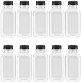 img 4 attached to 🥤 PEXALE 12 Oz Clear Plastic Juice/Dressing PET Square Container Bottles w/Black Tamper Evident Caps (TM) - Set of 10 with Black Caps