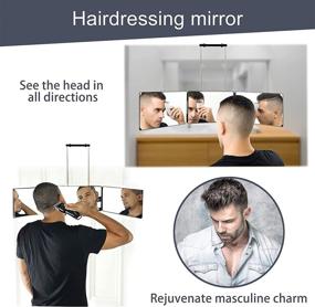 img 2 attached to 🪞 Black Adjustable 3 Way Mirror for Self Hair Cutting - Rechargeable with 360°Door Mirror, Height Adjustment, and Integrated Lighting