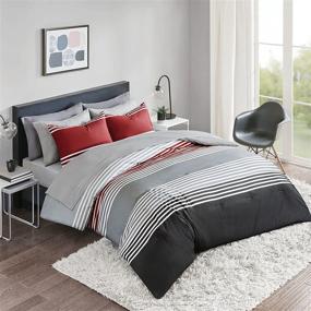 img 4 attached to College Dorm Room Essentials - Comfort Spaces Bed in A Bag Comforter Set, Complete Bedroom Pack with Sheet Including 2 Side Pockets, Full Size, Colin Red/Grey - 9 Piece Set