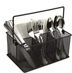 img 4 attached to 📦 Optimized Mind Reader Storage Basket Organizer for Desk Supplies: Utensil Holder for Forks, Spoons, Knives, Napkins, Pens, Pencils, Staples