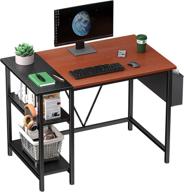 📚 39-inch home office computer desk with wooden storage shelf - study writing desk, 2-tier industrial modern laptop table with splice board logo