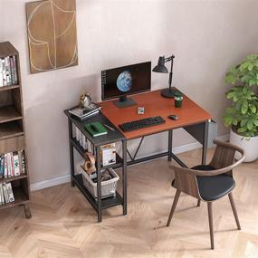 img 1 attached to 📚 39-Inch Home Office Computer Desk with Wooden Storage Shelf - Study Writing Desk, 2-Tier Industrial Modern Laptop Table with Splice Board