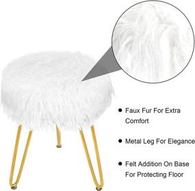 img 2 attached to Velvet Round Ottoman Stool with Golden Metal Leg - Modern Faux 🪑 Fur Vanity Footstool for Soft and Furry Seat, Dressing Chair with Anti-Slip Pad