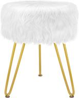 velvet round ottoman stool with golden metal leg - modern faux 🪑 fur vanity footstool for soft and furry seat, dressing chair with anti-slip pad logo