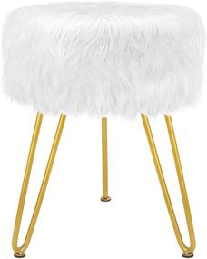 img 4 attached to Velvet Round Ottoman Stool with Golden Metal Leg - Modern Faux 🪑 Fur Vanity Footstool for Soft and Furry Seat, Dressing Chair with Anti-Slip Pad