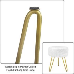 img 3 attached to Velvet Round Ottoman Stool with Golden Metal Leg - Modern Faux 🪑 Fur Vanity Footstool for Soft and Furry Seat, Dressing Chair with Anti-Slip Pad