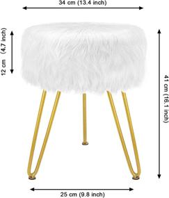 img 1 attached to Velvet Round Ottoman Stool with Golden Metal Leg - Modern Faux 🪑 Fur Vanity Footstool for Soft and Furry Seat, Dressing Chair with Anti-Slip Pad