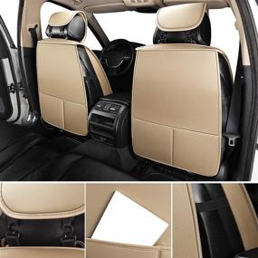 img 3 attached to YUHCS Front Car Seat Covers - 2 PCs Faux Leather Non-Slip Cushion Cover: Waterproof, Beige | SUV, Pickup Truck Protectors