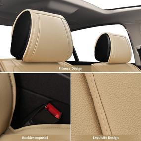 img 2 attached to YUHCS Front Car Seat Covers - 2 PCs Faux Leather Non-Slip Cushion Cover: Waterproof, Beige | SUV, Pickup Truck Protectors