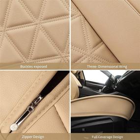 img 1 attached to YUHCS Front Car Seat Covers - 2 PCs Faux Leather Non-Slip Cushion Cover: Waterproof, Beige | SUV, Pickup Truck Protectors