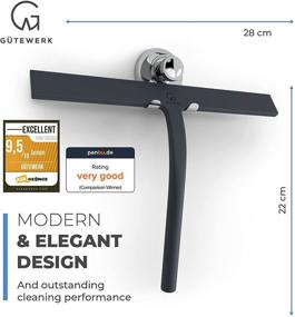 img 2 attached to GÜTEWERK Shower Squeegee Black 11 in - Efficient Silicone Rubber Blade for Bathroom Cleaning, Window Screens, Glass Doors, and Showers - Stainless-Steel Core - Includes Chrome Suction Cup Hook