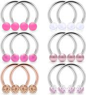 6 pairs 14g stainless steel horseshoe nipple rings hoop cartilage earrings nipplerings piercing jewelry for women men, 14mm 16mm sizes included logo