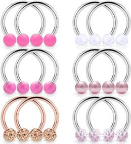 img 4 attached to 6 Pairs 14G Stainless Steel Horseshoe Nipple Rings Hoop Cartilage Earrings Nipplerings Piercing Jewelry for Women Men, 14mm 16mm Sizes Included