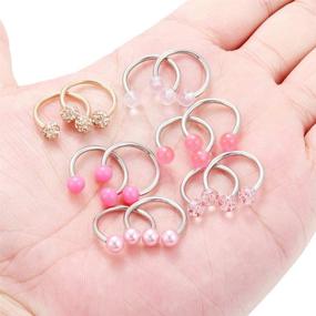 img 2 attached to 6 Pairs 14G Stainless Steel Horseshoe Nipple Rings Hoop Cartilage Earrings Nipplerings Piercing Jewelry for Women Men, 14mm 16mm Sizes Included