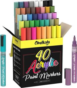 img 4 attached to 🎨 Chalkola Acrylic Paint Pens - 40 Fine Tip Markers for Rock Painting, Canvas, Wood, Ceramic, Glass - Metallic, Neon, and Pastel Colors - Art Supplies for Kids and Adults