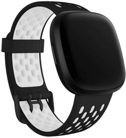 img 4 attached to Силиконовые заменяемые ремешки для Fitbit Versa 3/Sense - регулируемые классические браслеты для женщин и мужчин, маленькие/большие, черные/белые.