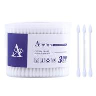 🌿 aimian organic makeup cotton swabs 300 count – natural cotton buds, cruelty-free, 100% pure cotton, double headed, pointed and round tips (white – paper stick) logo