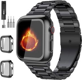 img 4 attached to Набор из 3 ремешков Bekomo для Apple Watch 44 мм - металлические ремешки из нержавеющей стали с 2 защитными пленками для экрана - совместим с Apple Watch Series SE/6/5/4 - черный (44 мм)