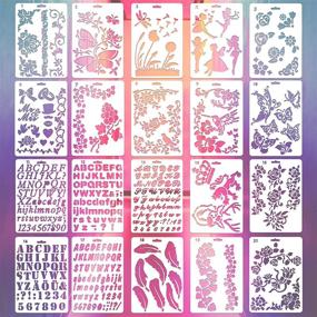 img 4 attached to 🎨 20-Pack Plastic Stencils for Painting, Versatile Journaling Stencils with Numbers, Letters, Flowers, Butterflies, and Angels, Ideal for Crafts and Journal Painting, 6.3 x 9.7 Inches Size