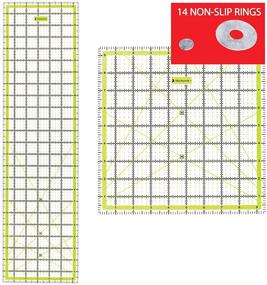 img 4 attached to 📏 Skyhawk Acrylic Quilting Rulers Combo Pack - Rectangular 24-inch x 6.5-inch and Square 9.5-inch x 9.5-inch with Double-Colored Grid Lines and 14 Non-Slip Rings