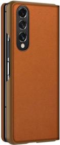 img 1 attached to CENMASO Ultra-Thin Leather Magnetic Flip Bumper Case for Samsung Galaxy Z Fold 3 (2021) - Saddle Brown