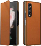 cenmaso ultra-thin leather magnetic flip bumper case for samsung galaxy z fold 3 (2021) - saddle brown logo