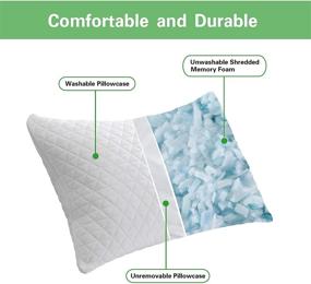 img 1 attached to Premium Shredded Memory Foam Pillows with Cooling Technology - 2 Pack, Queen Size, Adjustable and Ideal for Side and Back Sleepers, Includes Washable Bamboo Cover - Set of 2