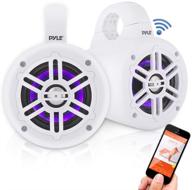 🚤 pyle plmrlewb46w white waterproof marine wakeboard tower speakers - 4 inch dual subwoofer speaker set with 300w max power output - boat audio system with built-in led lights - includes mounting clamps logo