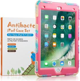 img 2 attached to 📱 9.7 inch iPad Case for 2017 & 2018 iPad Generation, Heavy Duty Shockproof Silicone Protective Case - Pink Camo