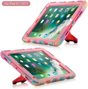 img 1 attached to 📱 9.7 inch iPad Case for 2017 & 2018 iPad Generation, Heavy Duty Shockproof Silicone Protective Case - Pink Camo