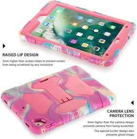 img 3 attached to 📱 9.7 inch iPad Case for 2017 & 2018 iPad Generation, Heavy Duty Shockproof Silicone Protective Case - Pink Camo