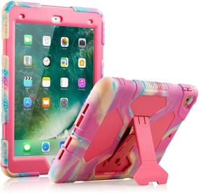 img 4 attached to 📱 9.7 inch iPad Case for 2017 & 2018 iPad Generation, Heavy Duty Shockproof Silicone Protective Case - Pink Camo