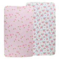 🌸 pink floral crib fitted sheets 2 pack - soft and stretchy jersey knit baby bedding set for standard crib and toddler mattress logo