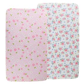 img 4 attached to 🌸 Pink Floral Crib Fitted Sheets 2 Pack - Soft and Stretchy Jersey Knit Baby Bedding Set for Standard Crib and Toddler Mattress