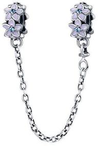 img 2 attached to 🔐 925 Sterling Silver Safety Chain with Heart Angel Beads - Purple | Fits Pandora Charms Bracelet & Necklace | Women's DIY Jewelry