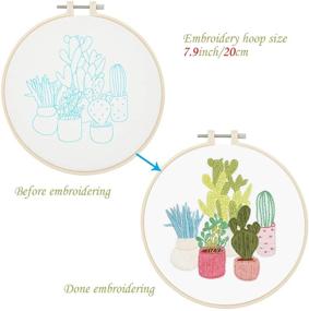 img 2 attached to SEO-Optimized Embroidery Starter Kit: Cactus Pattern, Full Range of Stamped Needlepoint Kits, with Embroidery Clothes, Color Threads, Tools - Ideal for Adults, Beginners, and Kids (Plant Garden)