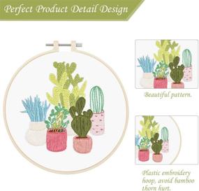 img 3 attached to SEO-Optimized Embroidery Starter Kit: Cactus Pattern, Full Range of Stamped Needlepoint Kits, with Embroidery Clothes, Color Threads, Tools - Ideal for Adults, Beginners, and Kids (Plant Garden)