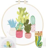 seo-optimized embroidery starter kit: cactus pattern, full range of stamped needlepoint kits, with embroidery clothes, color threads, tools - ideal for adults, beginners, and kids (plant garden) logo