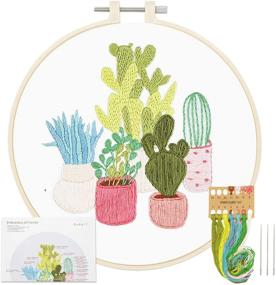 img 4 attached to SEO-Optimized Embroidery Starter Kit: Cactus Pattern, Full Range of Stamped Needlepoint Kits, with Embroidery Clothes, Color Threads, Tools - Ideal for Adults, Beginners, and Kids (Plant Garden)