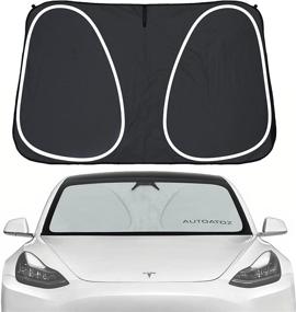 img 4 attached to 🐼 Tesla Model 3 Model Y Sunshade Cover - AUTOATOZ Foldable Windshield Sun Visor Protector, Panda Eyes Design for Blocking UV Rays Heat, Ideal for Tesla Accessories, Most Cars SUVs