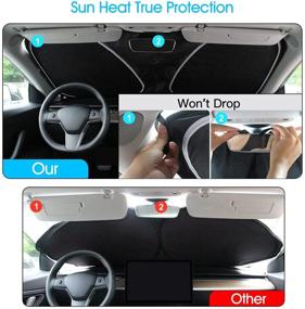 img 1 attached to 🐼 Tesla Model 3 Model Y Sunshade Cover - AUTOATOZ Foldable Windshield Sun Visor Protector, Panda Eyes Design for Blocking UV Rays Heat, Ideal for Tesla Accessories, Most Cars SUVs