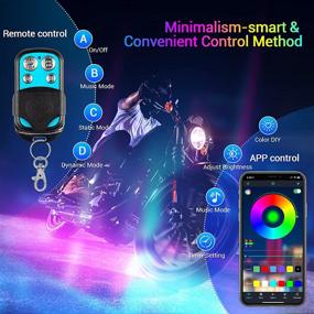 img 1 attached to Upgraded Dreamcolor RGBIC Motorcycle LED Light Kit - Ropelux App-Controlled with 🏍️ 4-Key RF Remote Control, DIY 16 Million Colors, Brake Light Sync, Waterproof (8 Pcs)