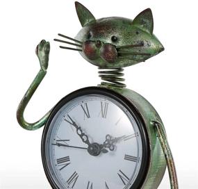 img 1 attached to 🐱 Handcrafted Vintage Metal Cat Figurine Table Clock - Too-Arts Small Cat Desk Clock, Decorative Animal Clock
