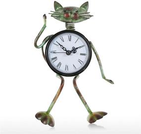 img 4 attached to 🐱 Handcrafted Vintage Metal Cat Figurine Table Clock - Too-Arts Small Cat Desk Clock, Decorative Animal Clock