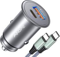 ainope super mini usb c car charger - 36w fast pd & qc 3.0 dual port adapter - compatible with iphone, galaxy - silver logo