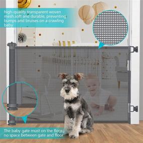 img 2 attached to 🚧 Extra Wide Retractable Baby Gate, 34" Tall Child Safety Mesh Gate with Dual Sets of Mounting Hardware, Ideal for Stairs, Doorways, Hallways, Deck, Banisters - Indoor/Outdoor Pet Dog Gate Extending to 59" Wide