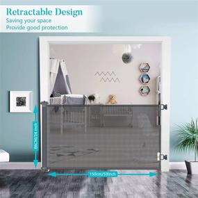 img 3 attached to 🚧 Extra Wide Retractable Baby Gate, 34" Tall Child Safety Mesh Gate with Dual Sets of Mounting Hardware, Ideal for Stairs, Doorways, Hallways, Deck, Banisters - Indoor/Outdoor Pet Dog Gate Extending to 59" Wide