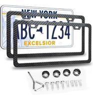 🚗 enhance your vehicle's style: konchile black carbon fiber-style license plate frames, 2 pack, front & rear, slim aluminum with screw caps tool kit (2 holes) logo